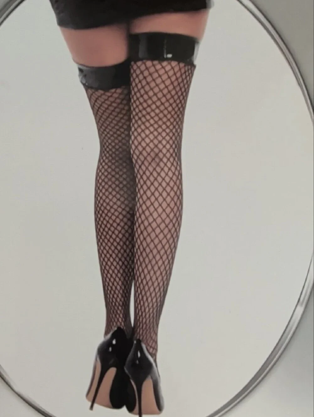 Dreamgirl Black Fishnet Stretch Vinyl  Top Thigh-Highs Stockings